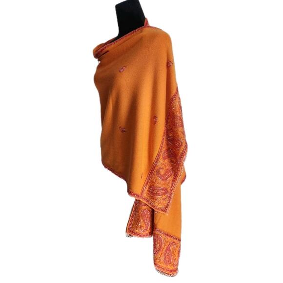 Unbranded Heavy Large Ethnic Orange Knit Beaded Scarf Shawl 23" × 71" - Picture 2 of 6